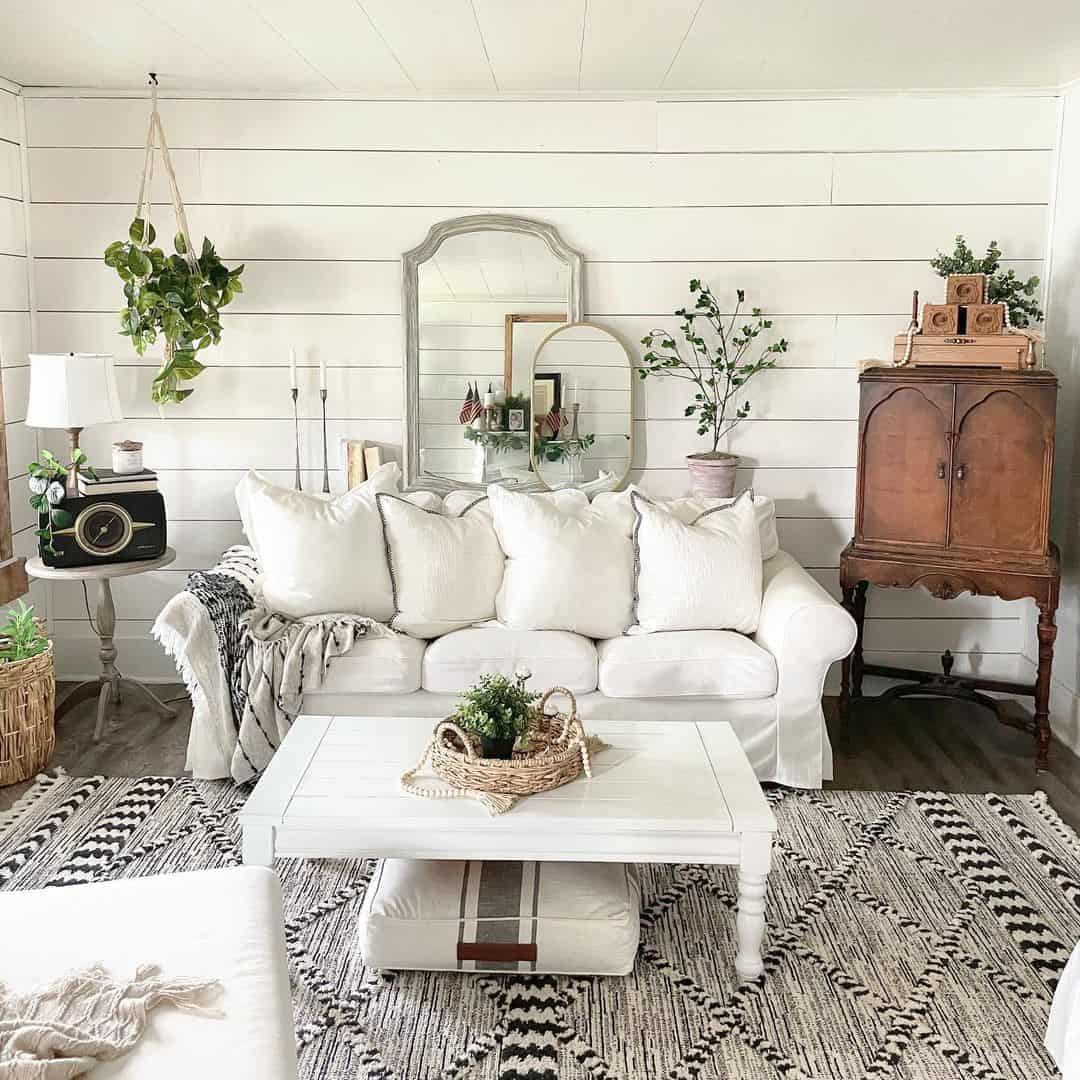 Small, White Farmhouse Living Room Soul & Lane