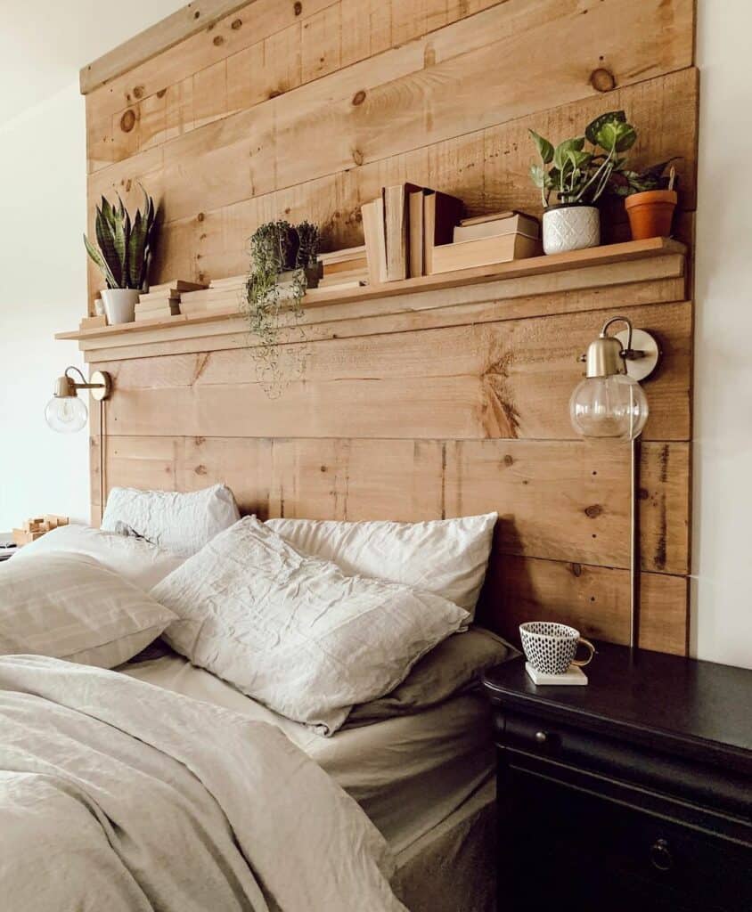 Sophisticated Farmhouse Bedframe With Shelving