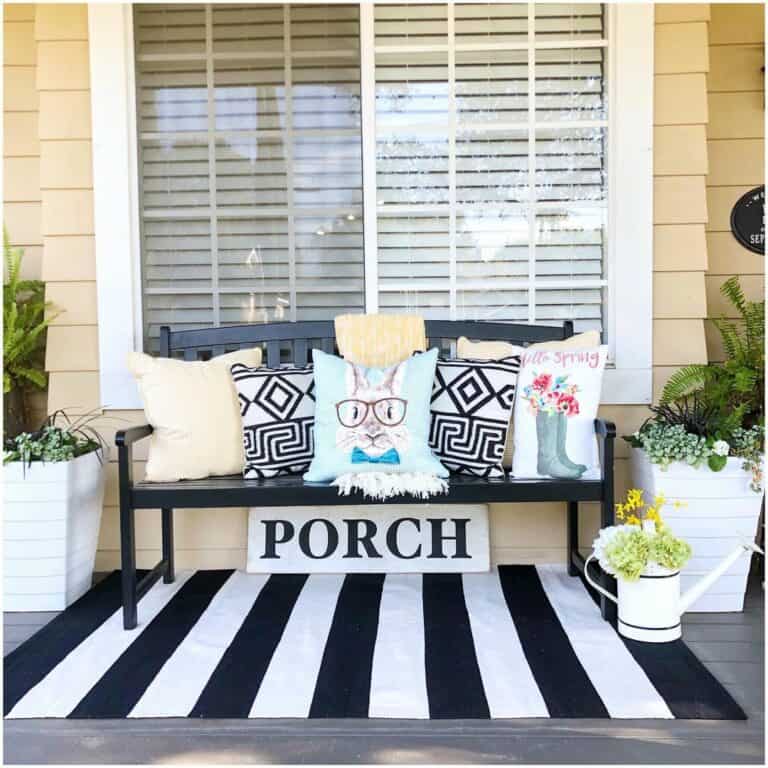 Spring Accent Pillows for Black Porch Bench