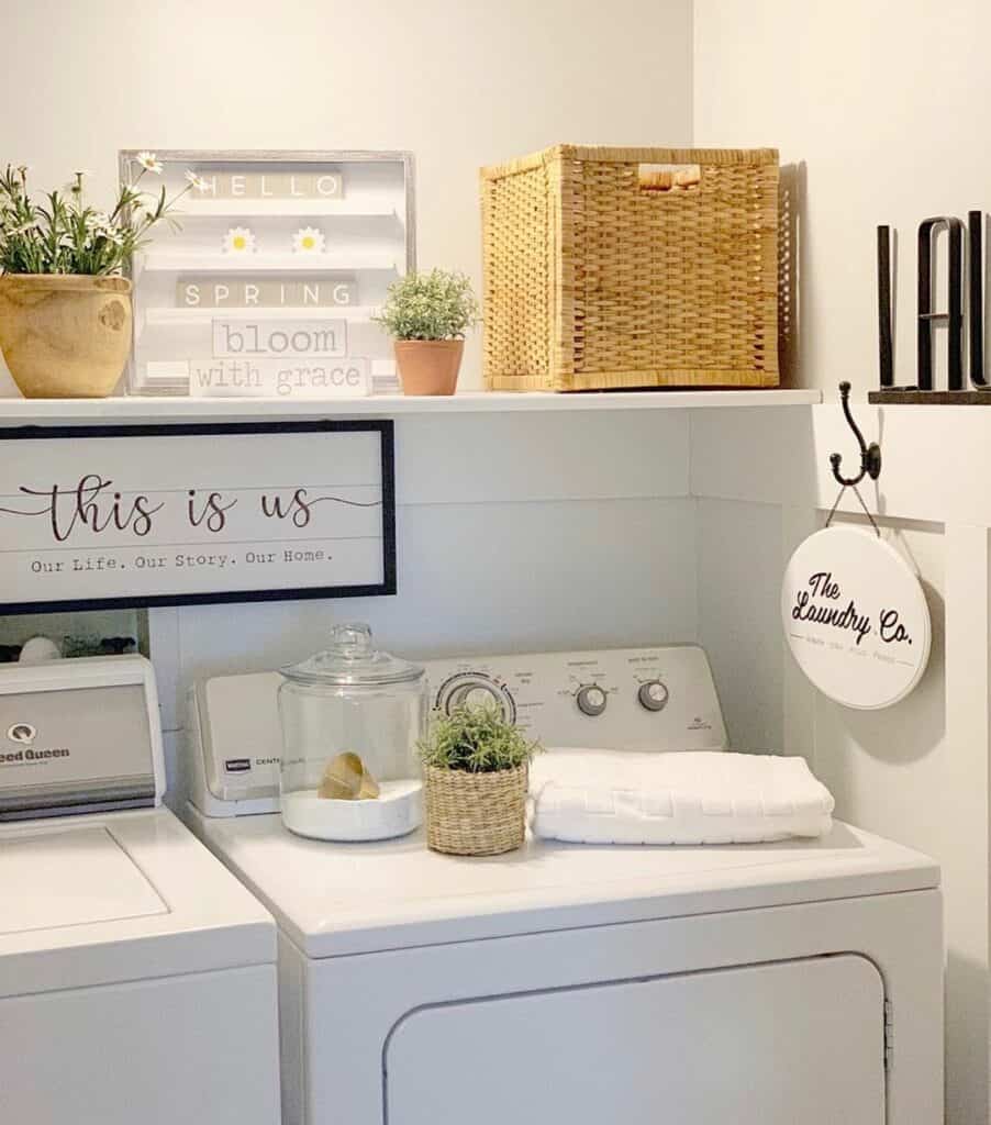 Spring Décor in White Laundry Room