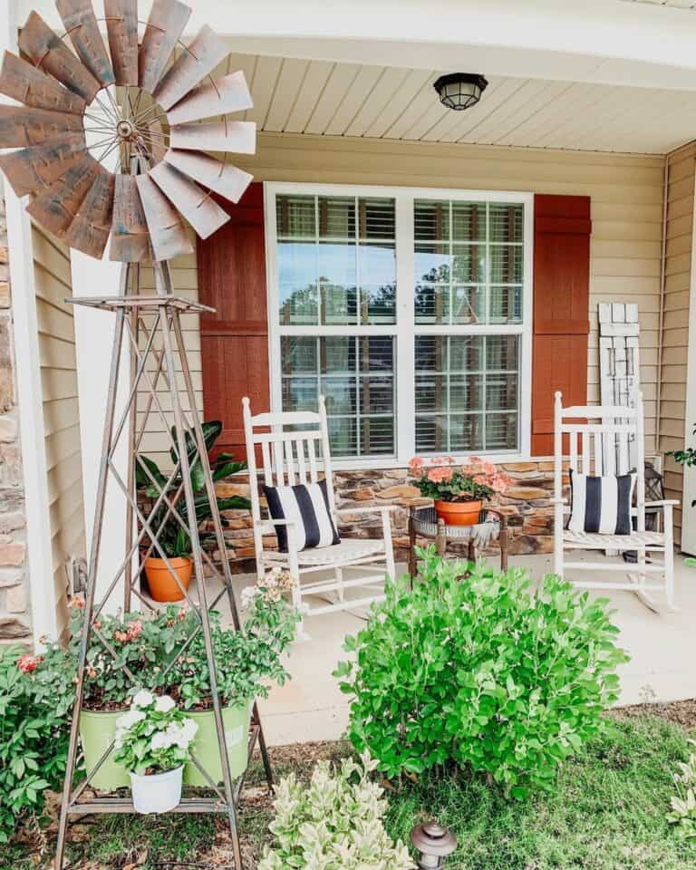 Spring Front Porch With Bronze Windmill