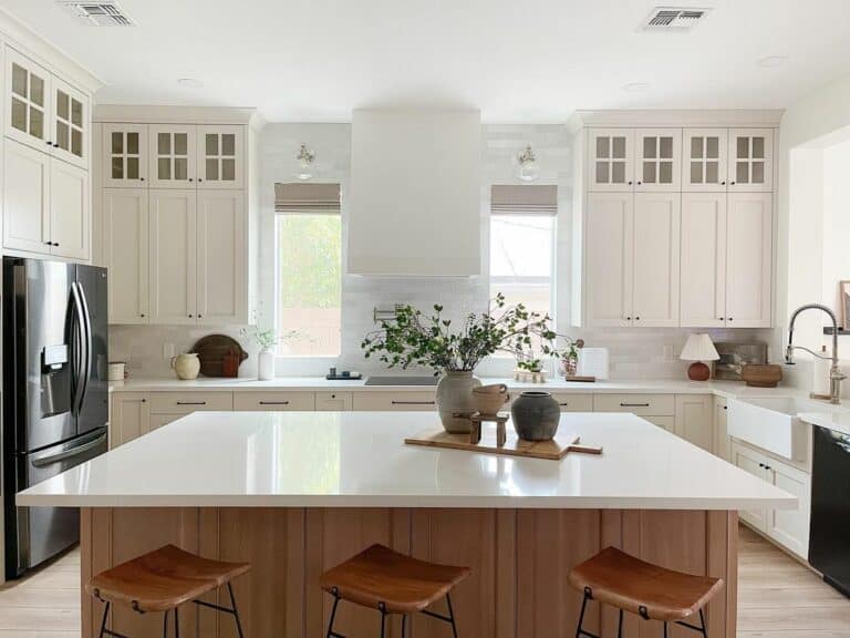 Stained Wood Island With Cutting Board Centerpiece