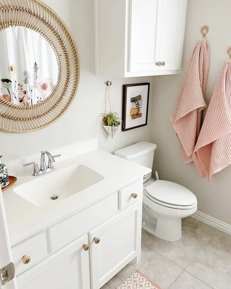 Stunning Rattan Mirror in Netural Bathroom