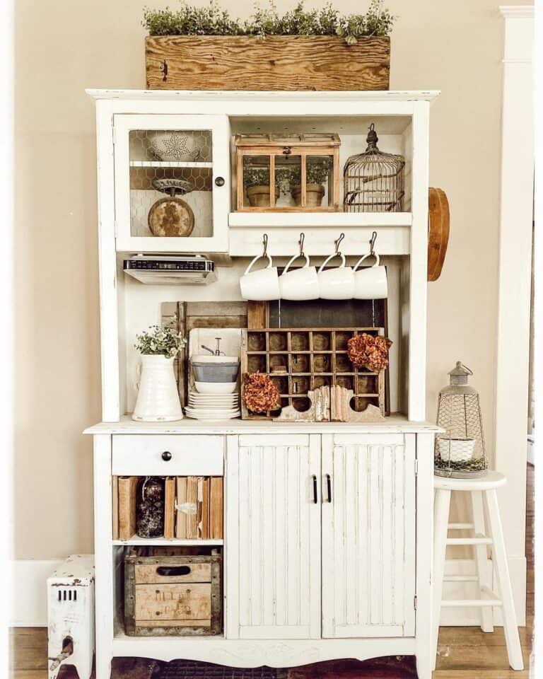 Stunning White Cabinet With French Farmhouse Décor