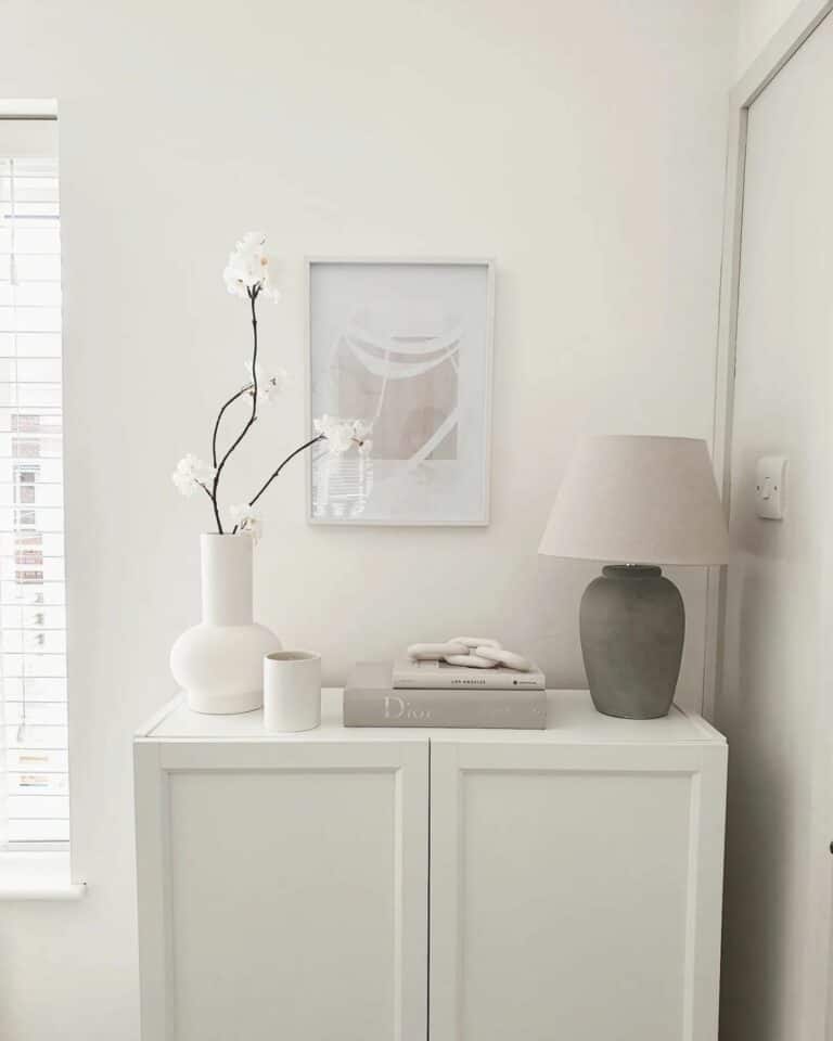 Subtle Décor on a White Cabinet Top