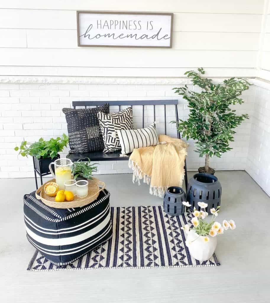 Summer Porch Décor for Black Spindle Bench
