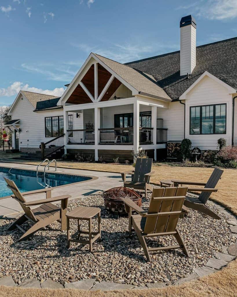 Swimming Pool and Gravel Firepit