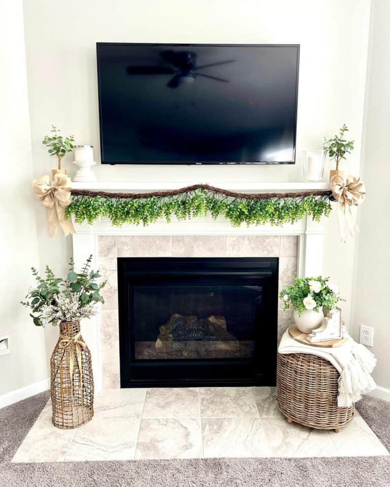TV Feature Wall With a Black Fireplace