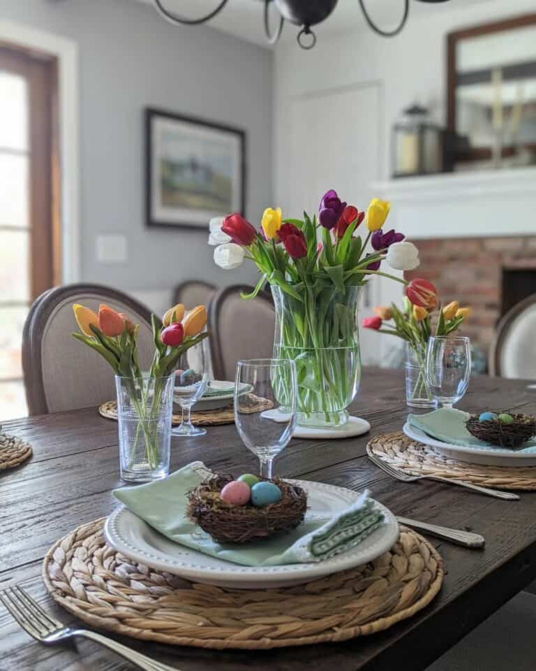 Tablescape With Small Easter Eggs