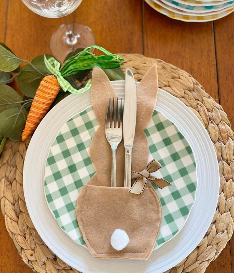 Tan Bunny Utensil Pouch for Easter Table Setting