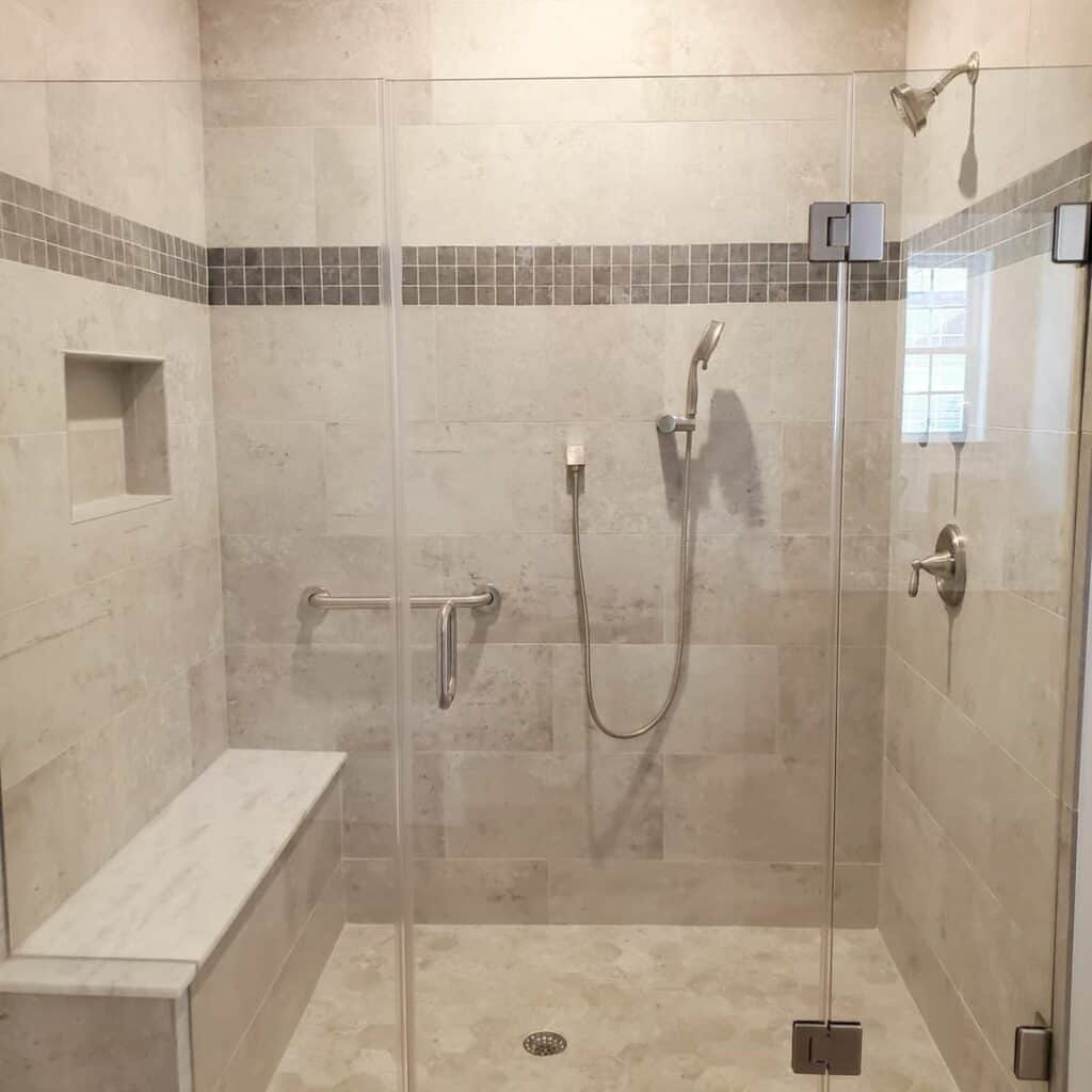 Taupe Shower With a Square Tile Band