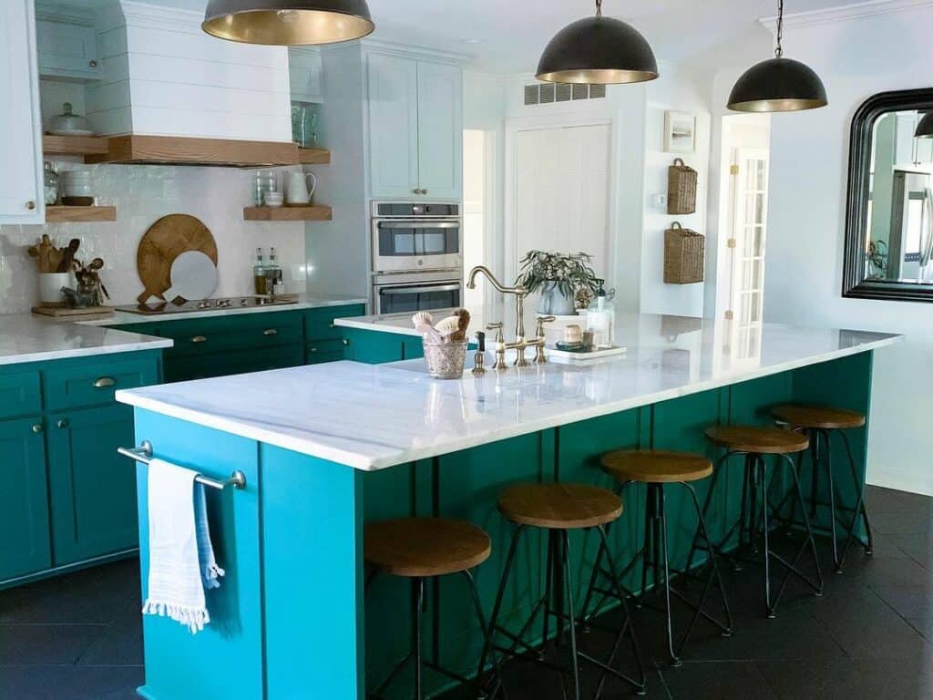 Teal Cabinets in Modern Boho Kitchen