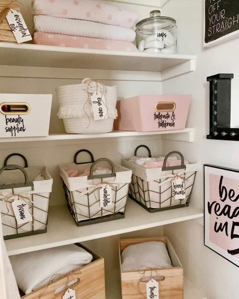 Tidy Shelves With Pink Accents