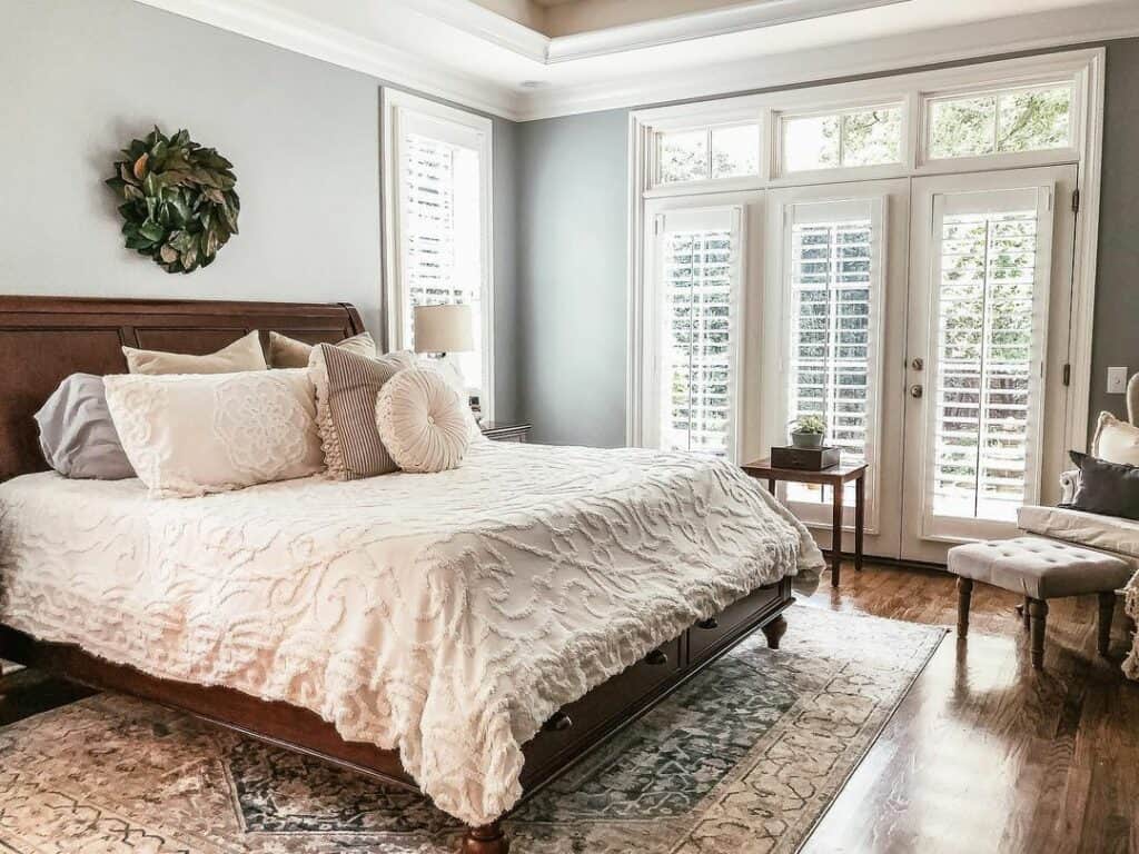 Traditional Farmhouse Master Bedroom With Tray Ceiling