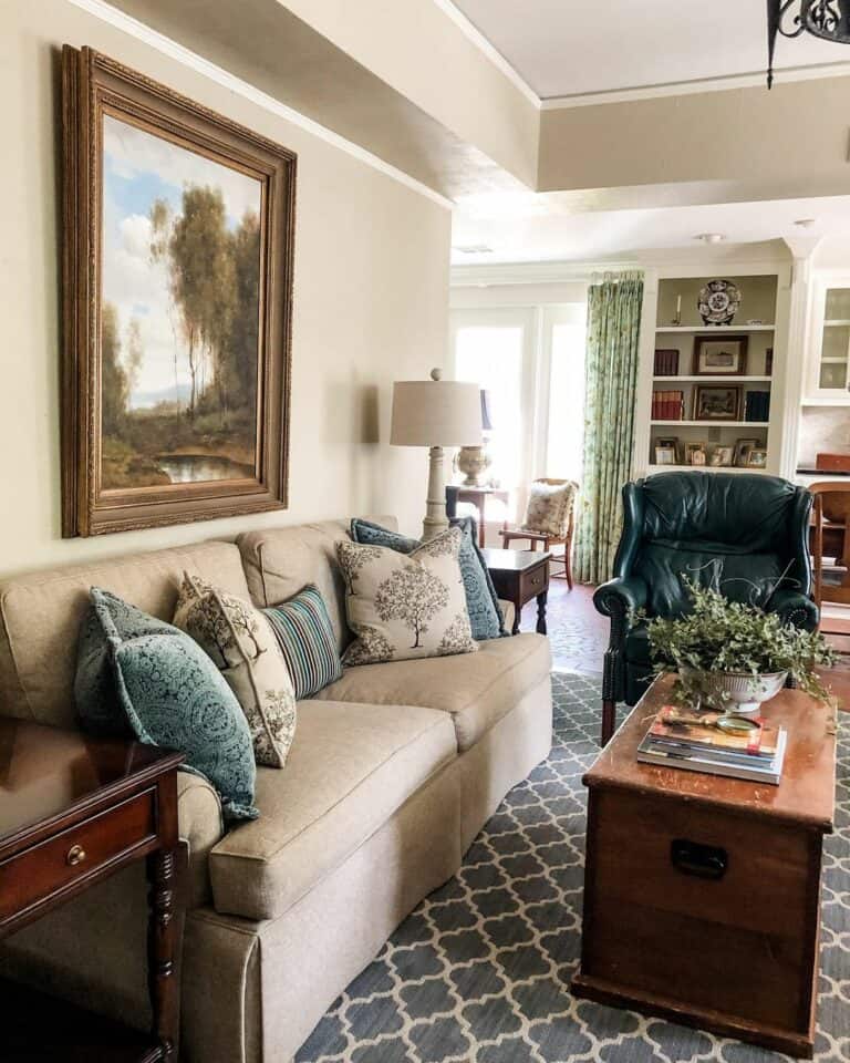 Tray Ceiling in Beige Living Room