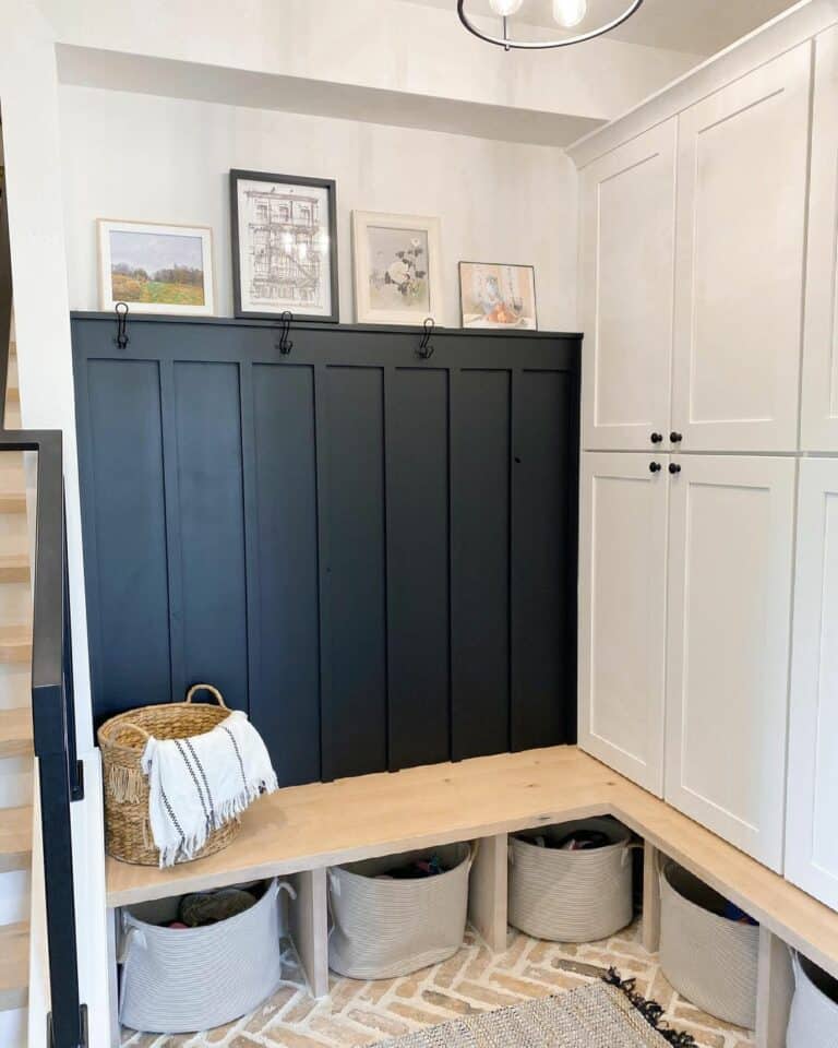 Tricorn Black Board and Batten Feature Wall for a Mudroom