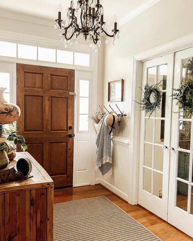 Two Green Wreaths on Interior French Doors