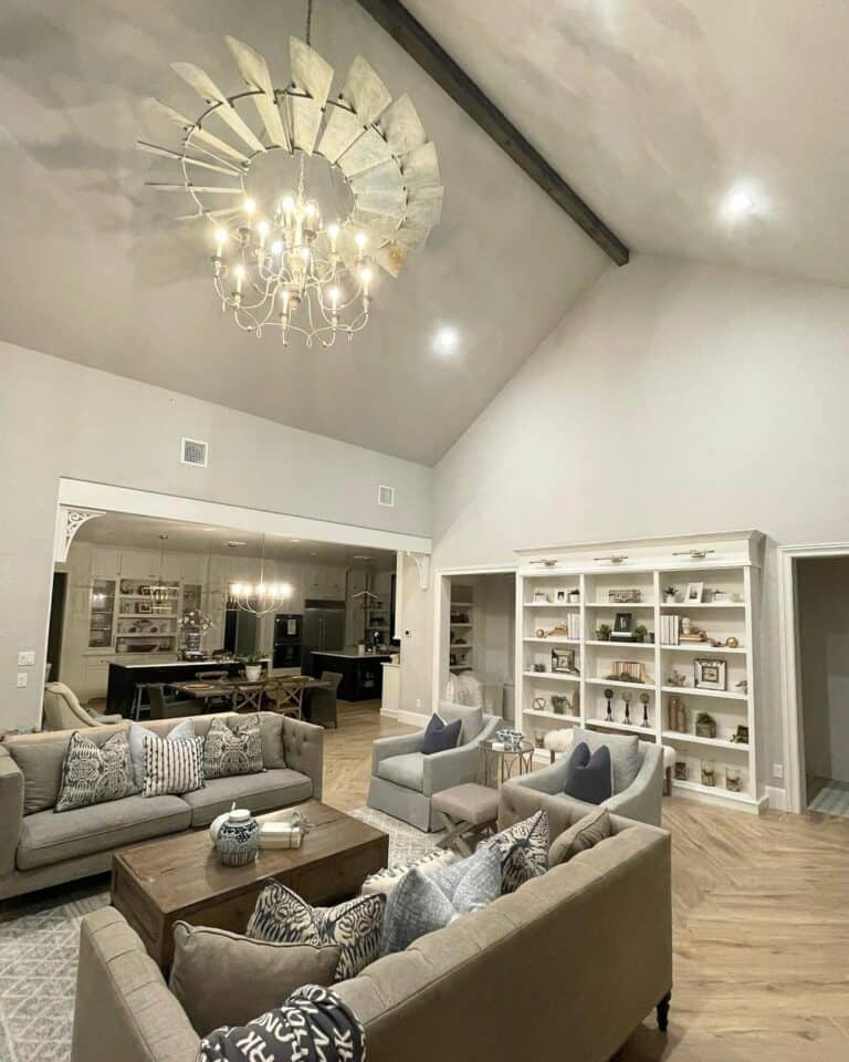 Two-story Living Space With Chandelier