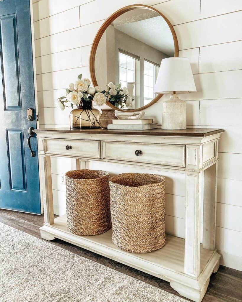 Two-toned White and Wood Console Table