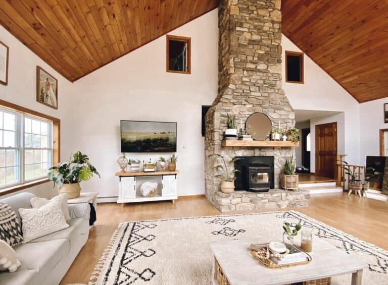 Vaulted Ceiling Covered in Wood Planks