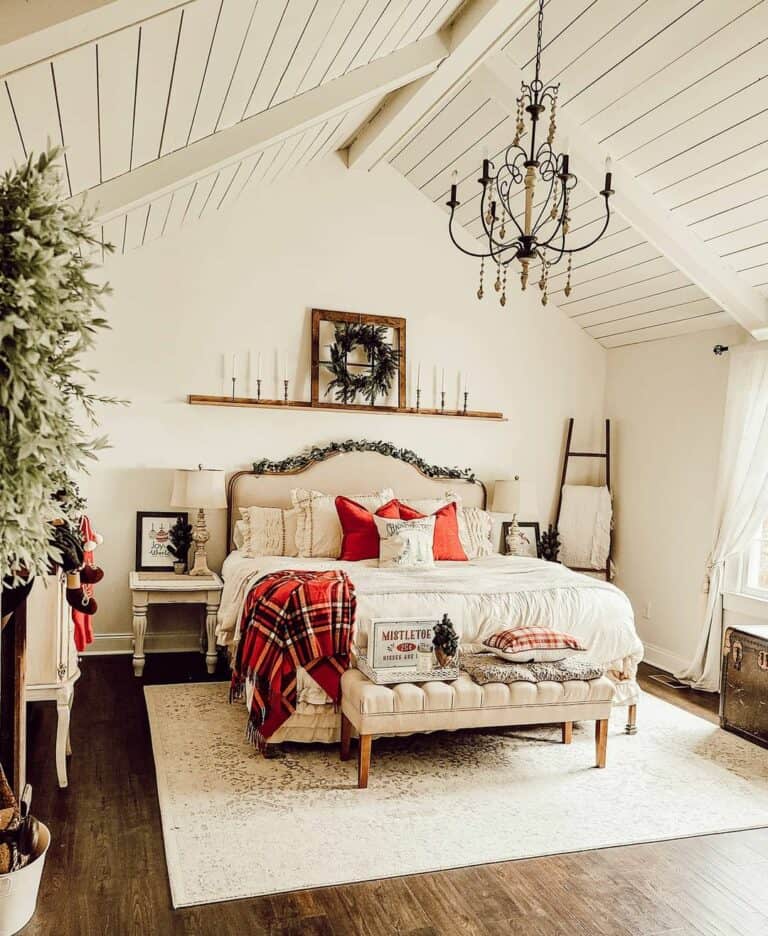 Vintage Bedroom With Red Bedding