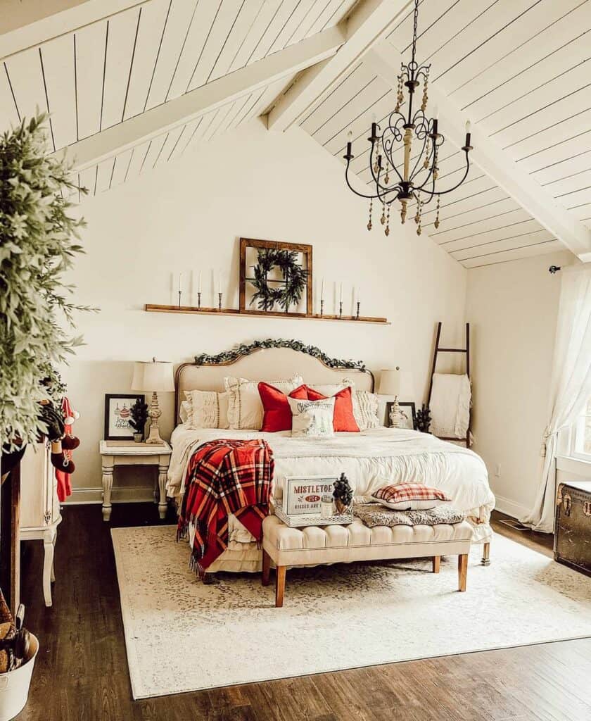 Vintage Bedroom With Red Bedding