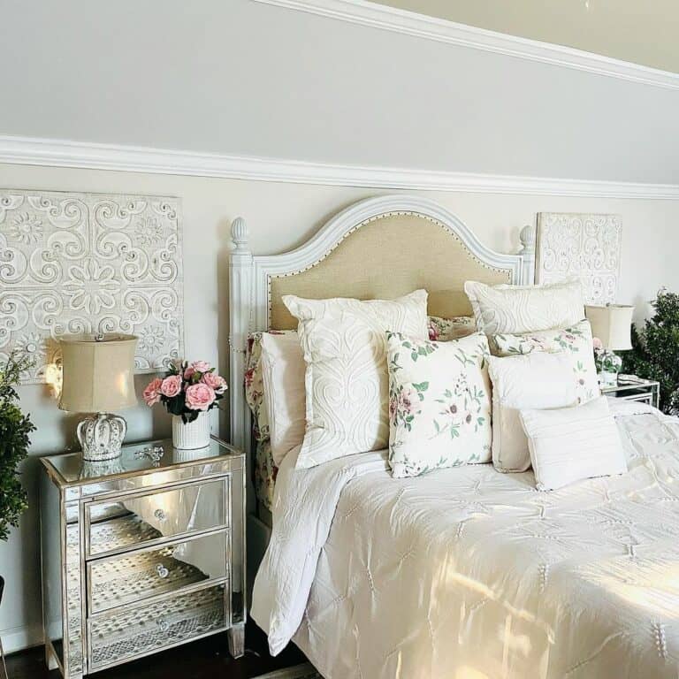 Vintage Glam Headboard With Cream Padded Upholstery