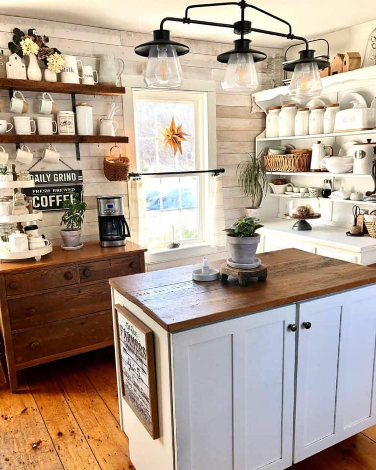 Vintage Shelves on Planked Walls