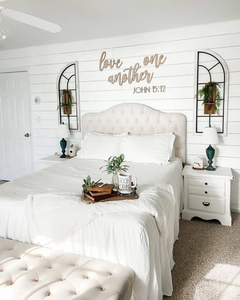Vintage White Shutter Décor Ideas for a Bedroom Wall