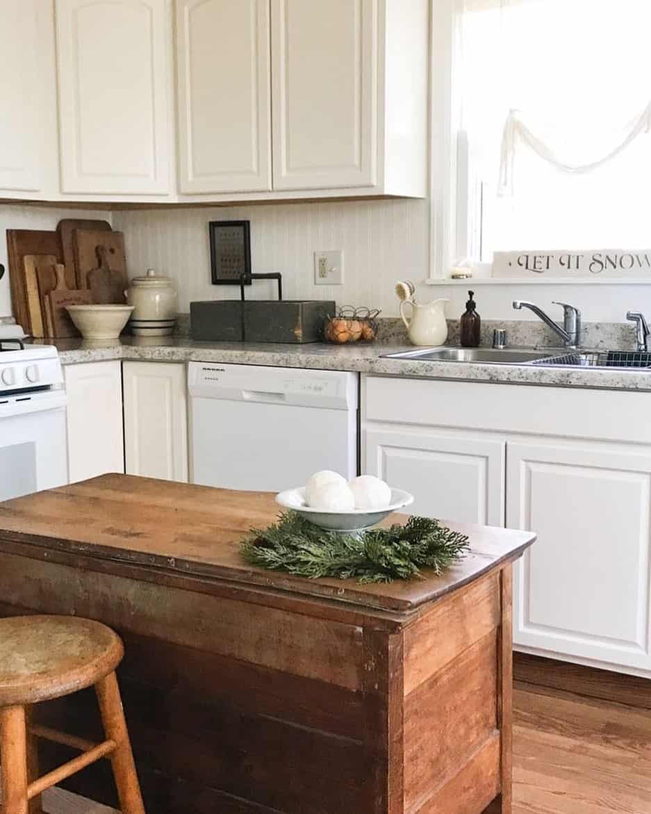 Vintage Wooden Island in Modern Kitchen Soul & Lane