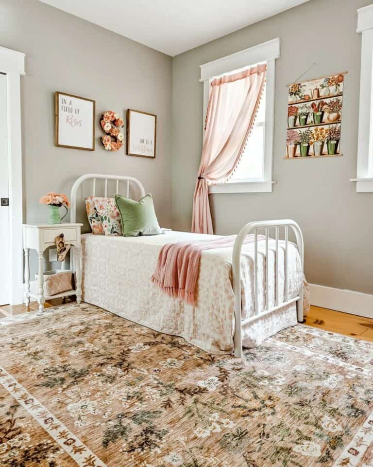 Vintage-country Bedroom Showcases Pink Accents