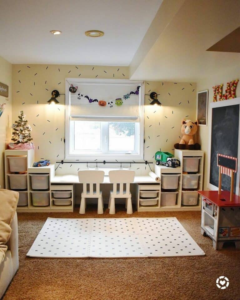 Walllength Desk Against Playroom Accent Wall Soul & Lane