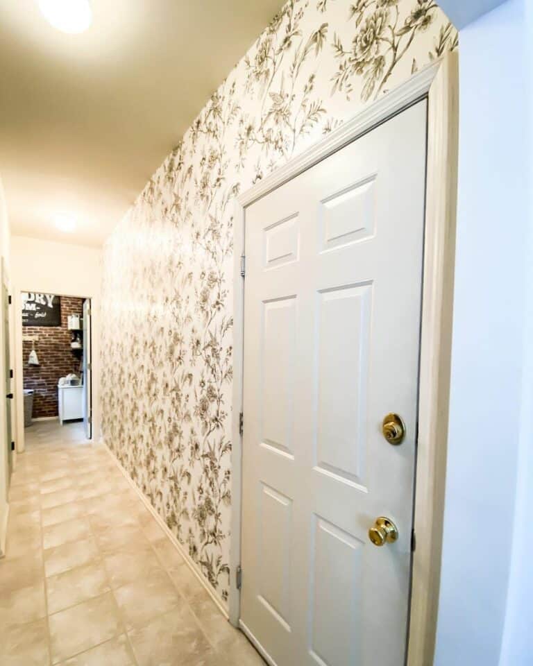 Wallpaper Hallway With Beige Tile Flooring
