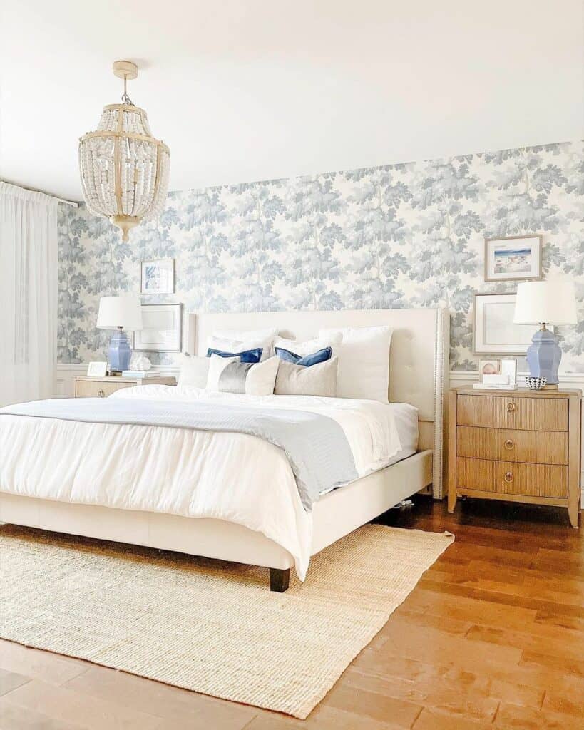 Wallpaper and Coastal Style Nightstands