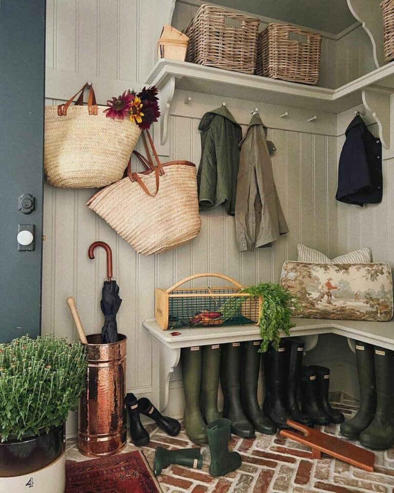 Warm Eclectic and Elegant Mudroom