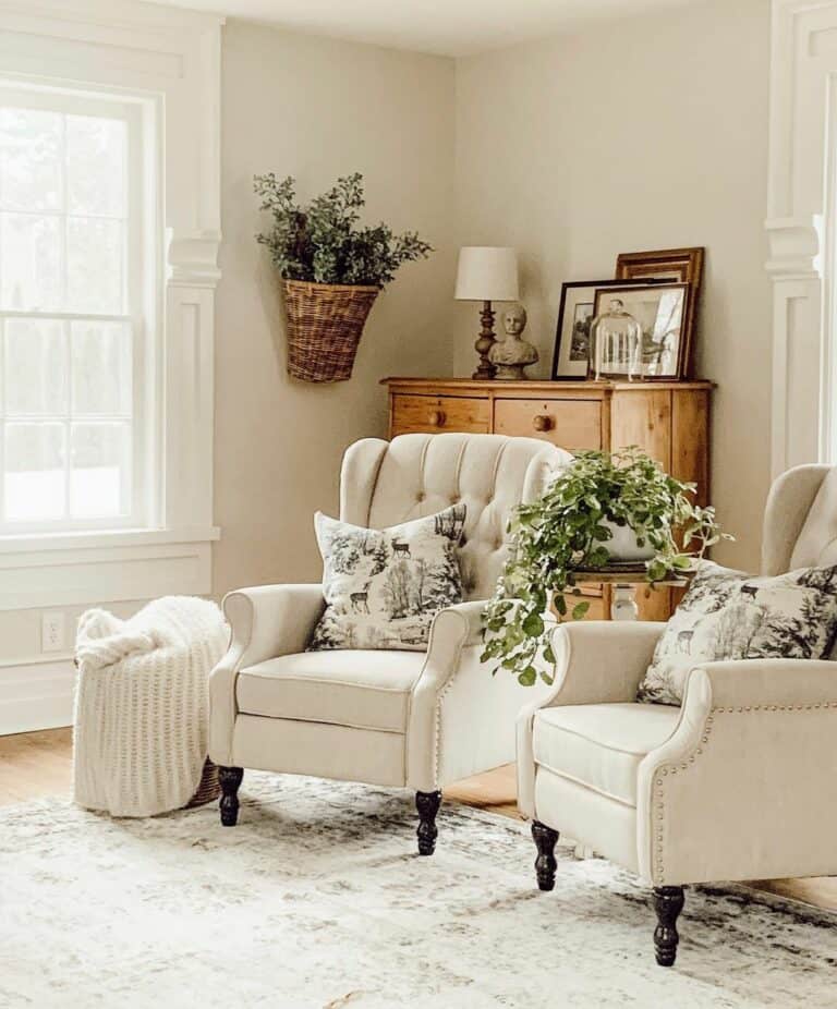 Warm Farmhouse Living Room With Vintage Accents