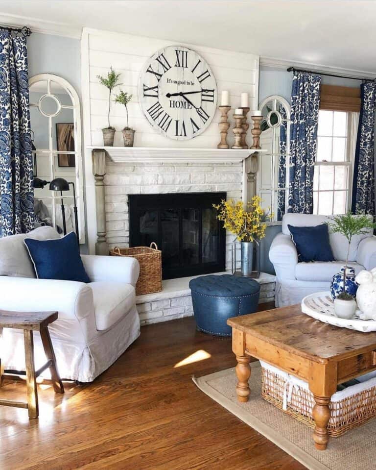 Warm White Shiplap Feature Wall Over Fireplace