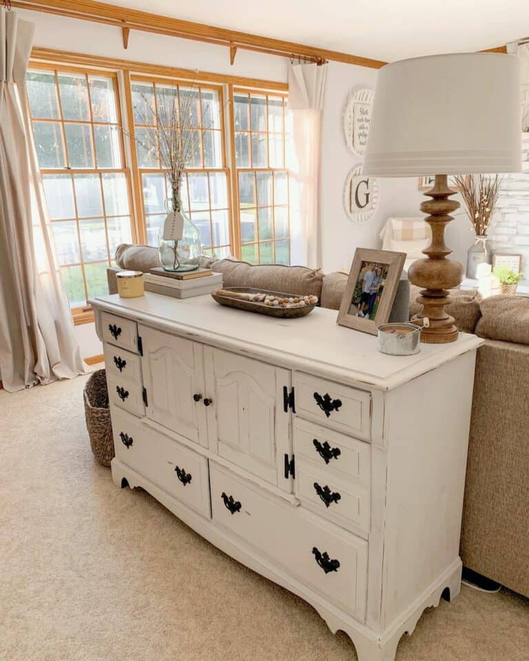 Warm Wood Trim in Farmhouse Living Room