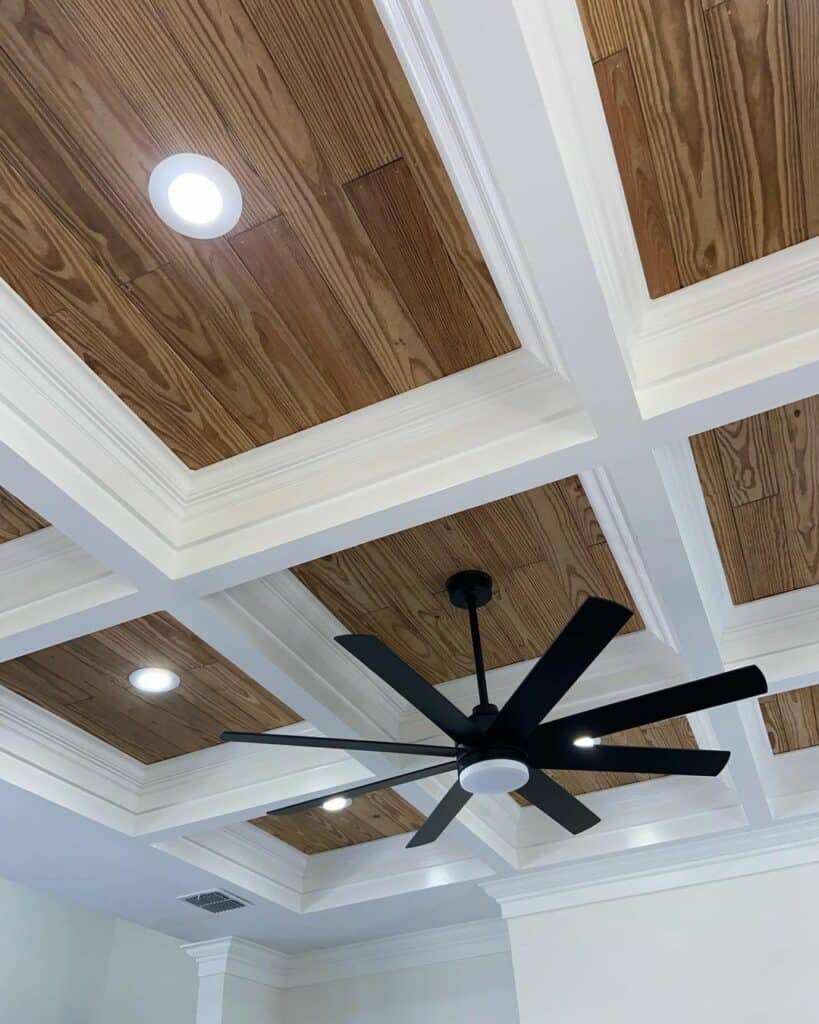Warm Wood and White Coffered Ceiling