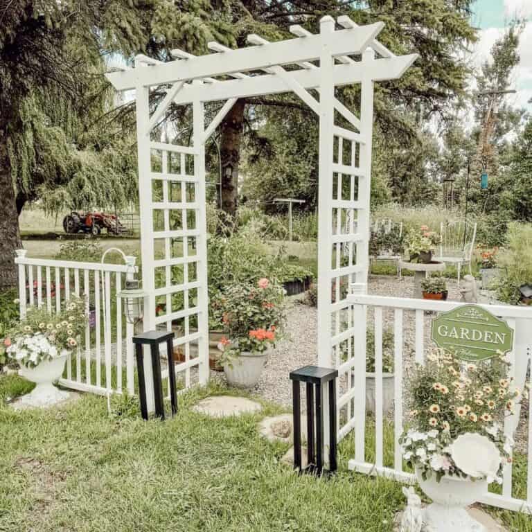 White Arbor at Garden Entrance