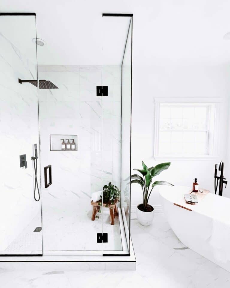 White Bathroom With Black Hardware