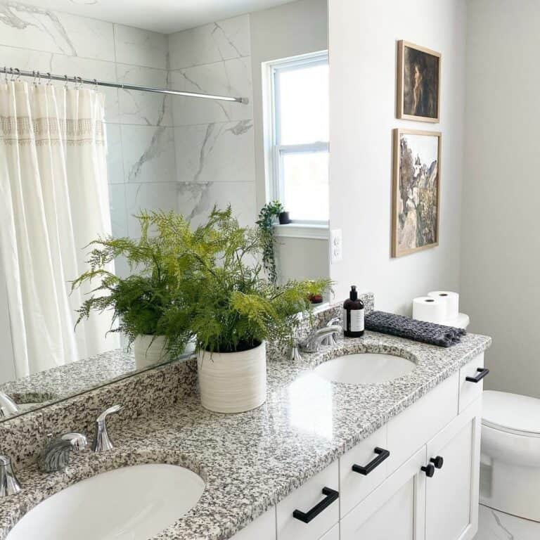 White Bathroom With Granite Countertop