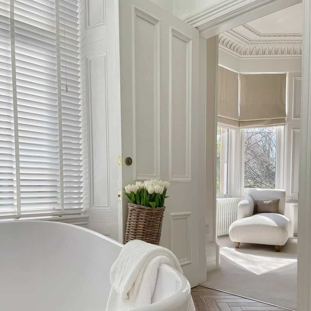 White Bathroom With Oval Bathtub
