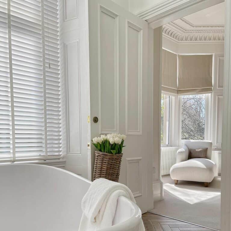 White Bathroom With Oval Bathtub
