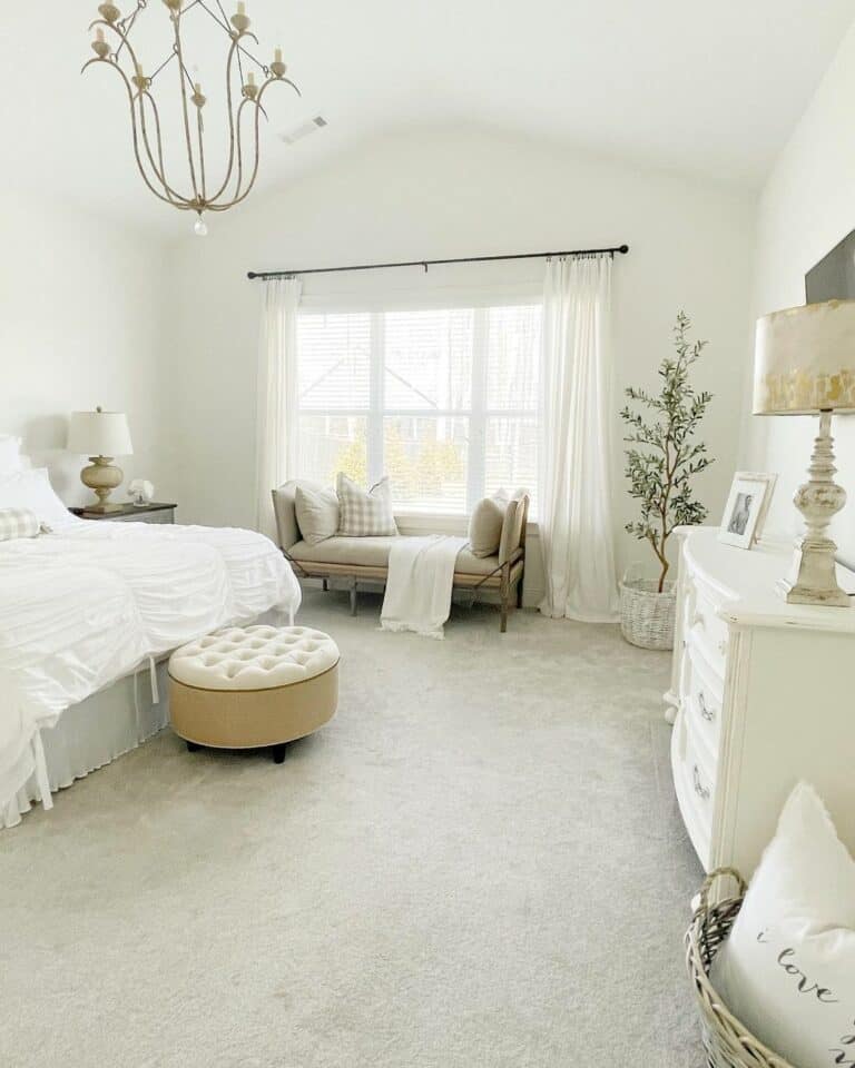 White Bedroom With Sheer Curtains