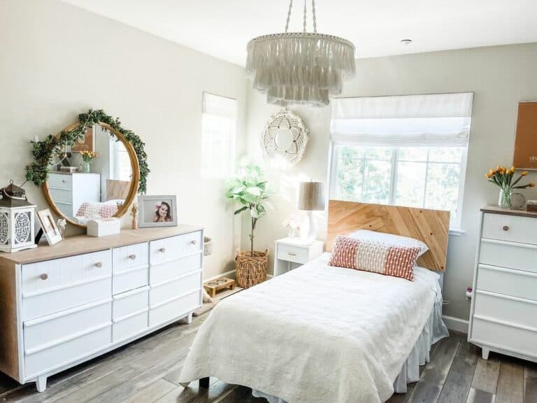 White Boho Room With Tasseled Chandelier