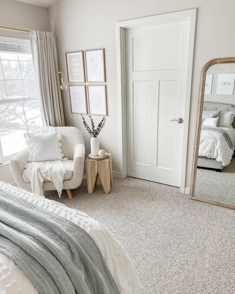 White Boucle Corner Chair for Master Bedroom