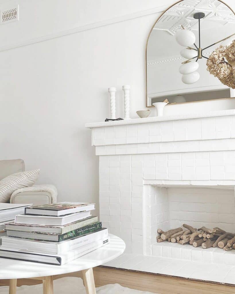White Brick Fireplace With Modern Accents