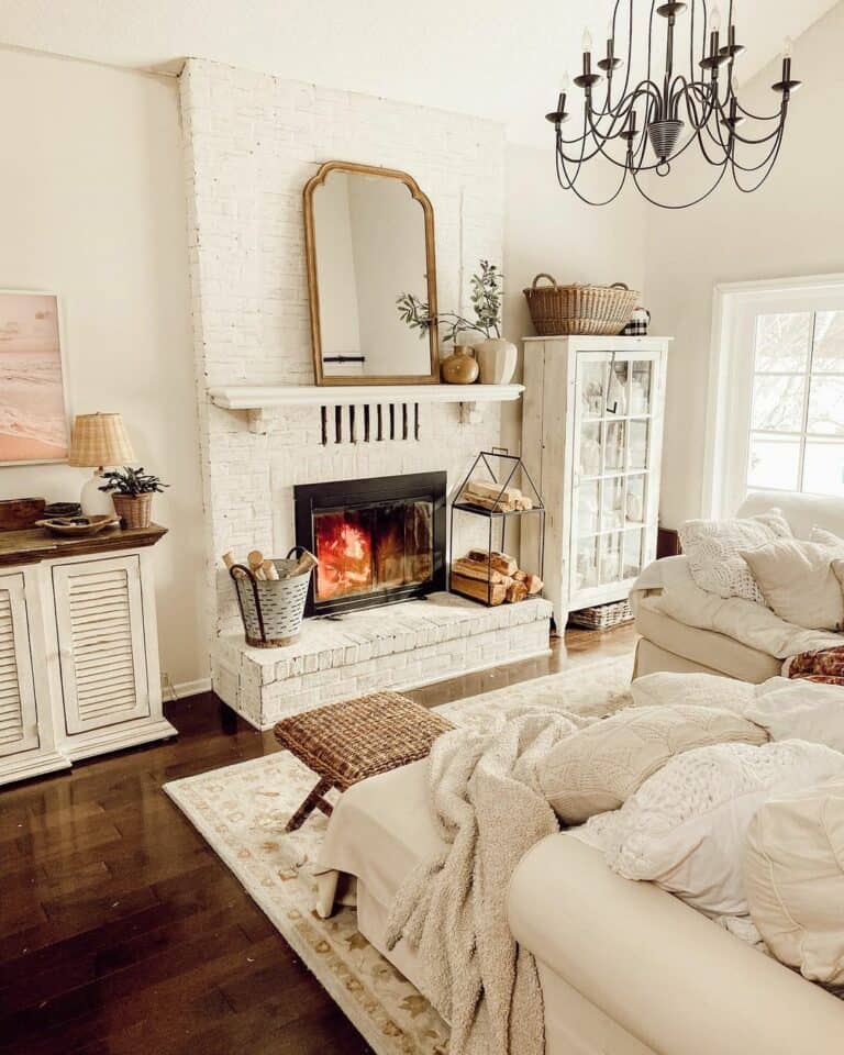 White Brick Living Room Fireplace Ideas
