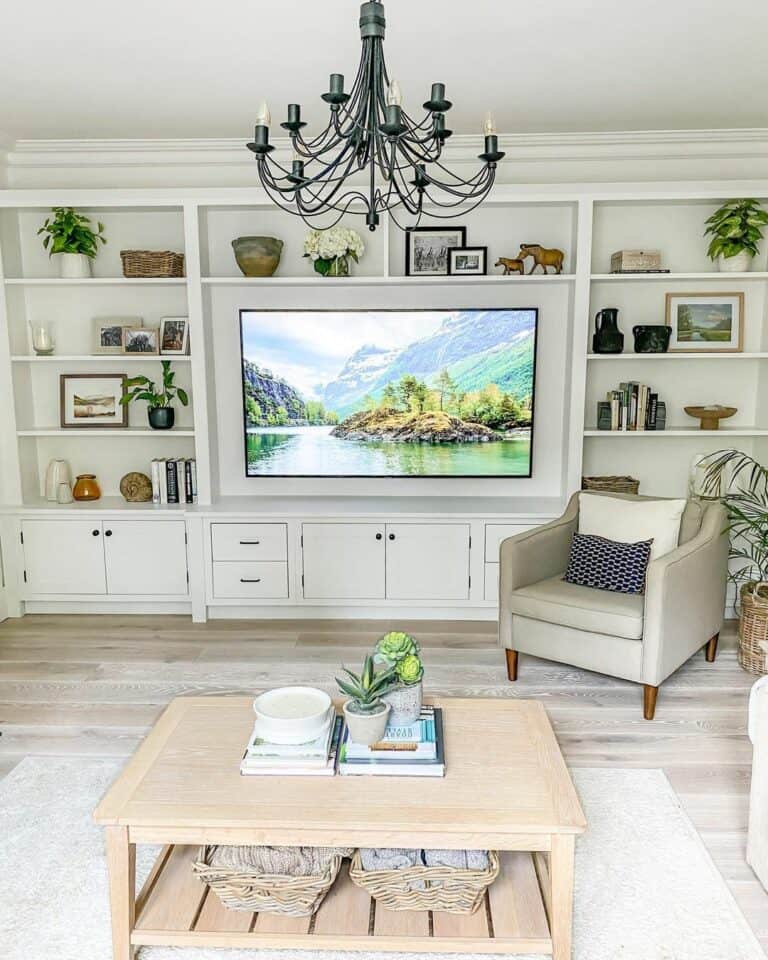 White Built-in Cabinet TV Room Ideas